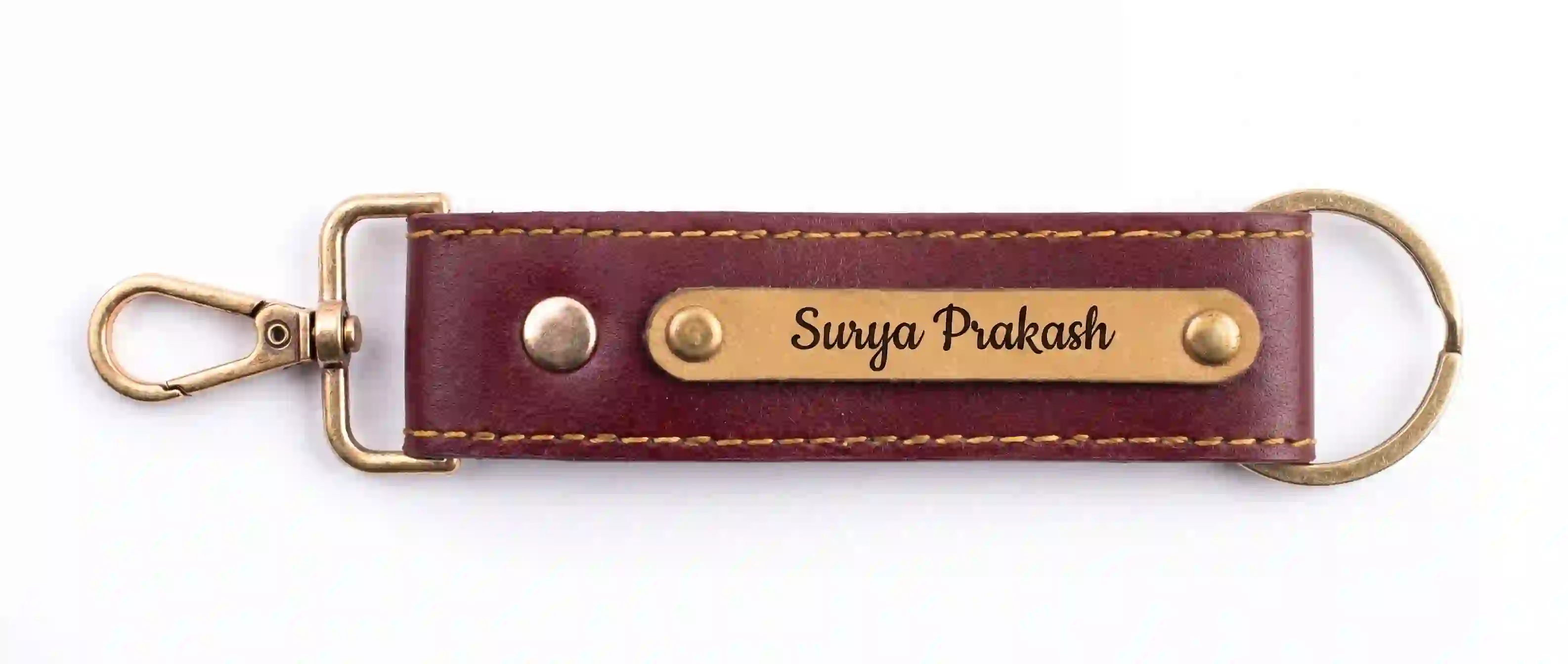 Customized Leather Key Chain. Pair of Two. Brown Color