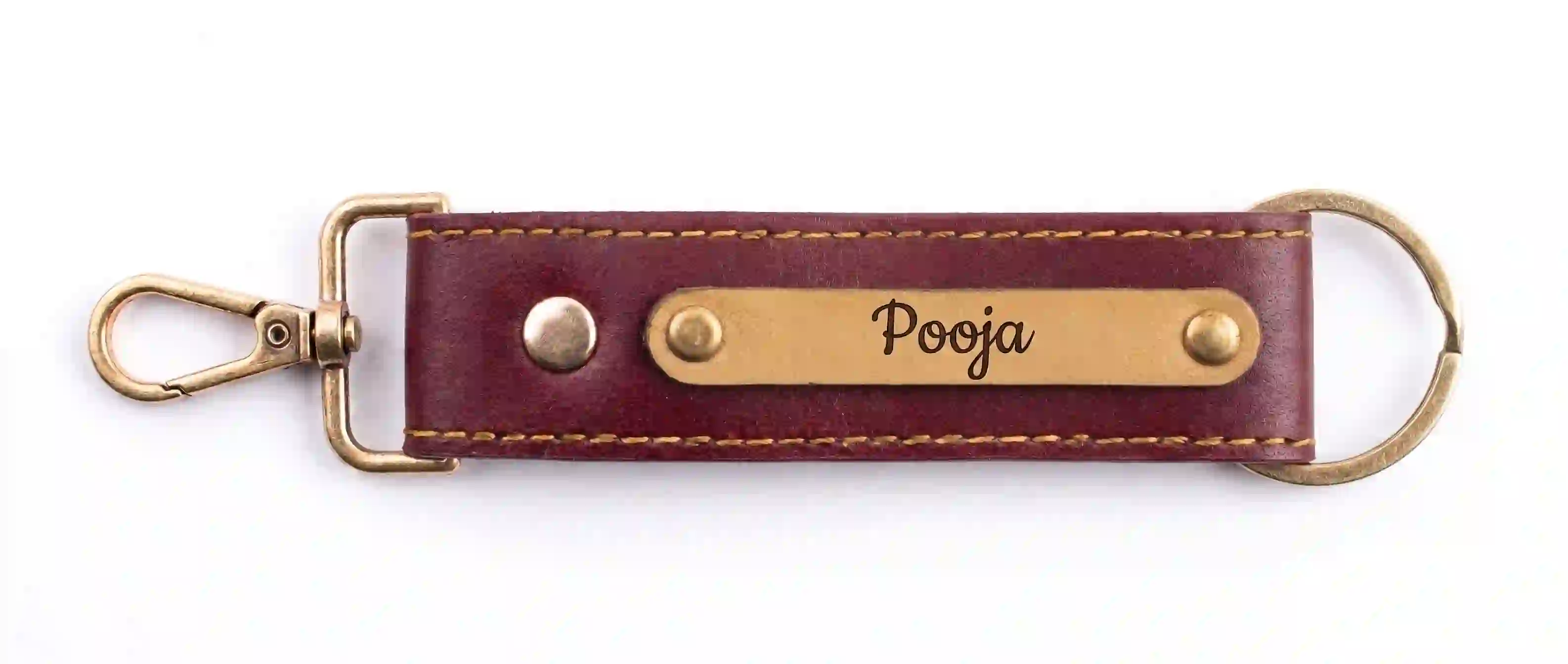 Customized Leather Key Chain. Pair of Two. Brown Color