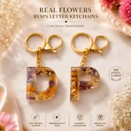 Customized Resin Keychain Letter initial alphabet keychain. Pair Of 2 pcs