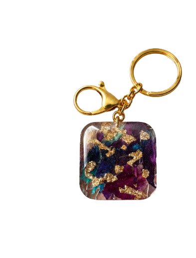 Resin Keychain Flower Preserve. Sqare