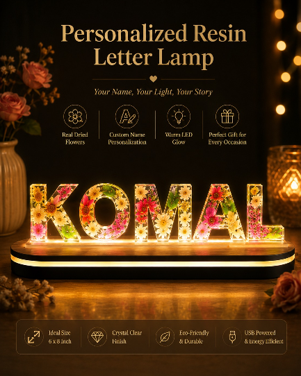 5 Letter Resin Art Lamp Flower Preservation